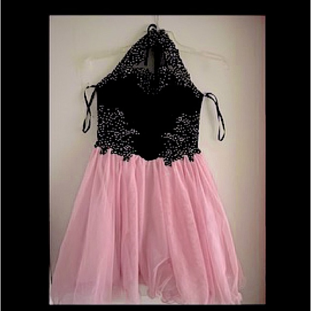 Black dress with pink skirt